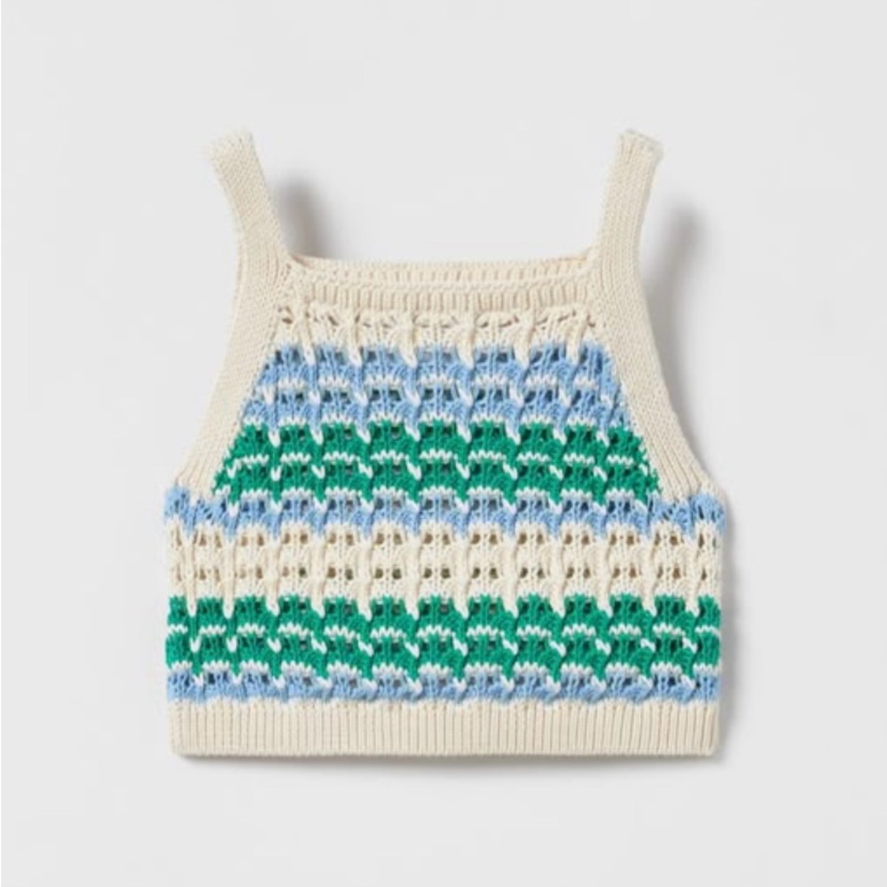 Zara Kids Crochet Tank Top - Cream, Blue, Green
